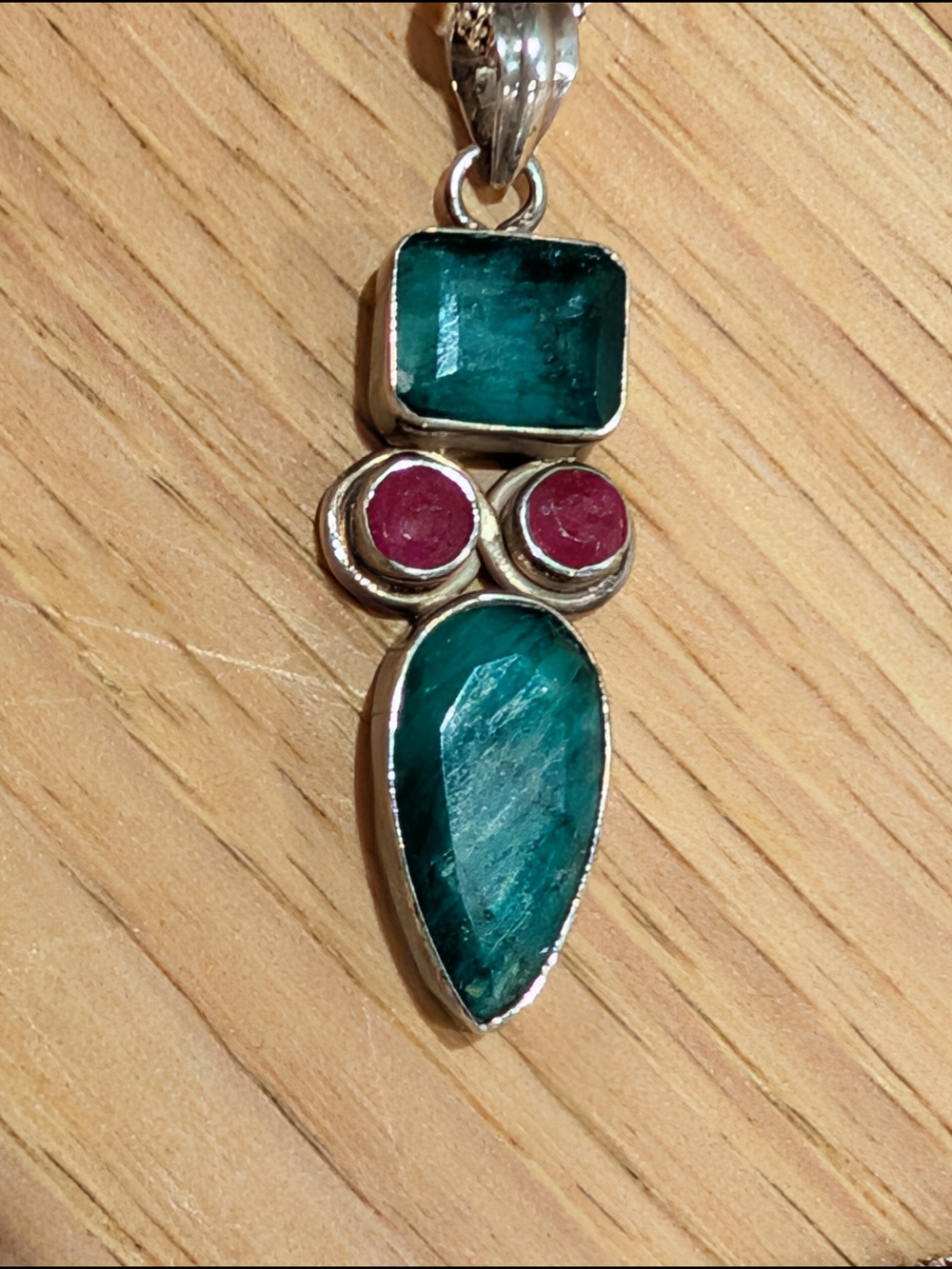 Sterling Teardrop Malachite & Kashmir Ruby Gemstone Pendant On Sterling Chain